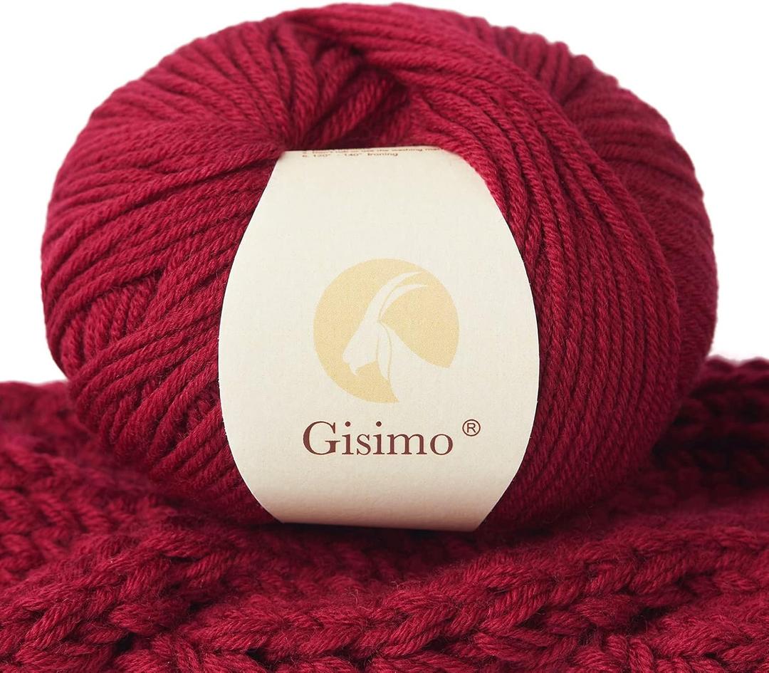 100% Merino Wool Yarn, 6-Ply Luxurious and Soft Yarn for Hand Knitting & Crocheting, 1.76 OZ/50g, 127 yds/116 Meters (red, 1 Ball)