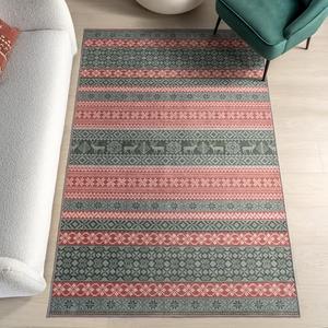 nuLOOM 6' x 9' Machine Washable Area Rug with Waterproof Spill Proof Surface, Non Slip Backing and Stain Resistant for Living Room, Bedroom, Kitchen, Dining Room, Ellasandra Red