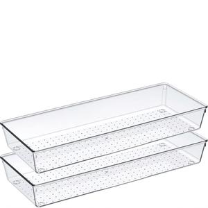 Criusia 2 Pcs Large Size Clear Drawer Organizer Set, Acrylic Non Slip Non Cracking Kitchen Drawer Storage Tray Divider, Multifunctional Storage for Cosmetics, Bathroom, Tools, Kitchen and Office