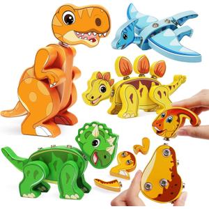 5PCS Dinosaur Snap Together Building Toys, Wooden Dinosaur Toys for Kids 3-5, 5-7, STEM Preschool Learning Activities Fine Motor Skills Dino Toys, Gifts for 3 4 5 6 Year Old Boys Girls Kids