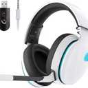 Gtheos 2.4GHz Wireless Gaming Headset for PS5, PS4 Fortnite & Call of Duty/FPS Gamers, PC, Nintendo Switch, Bluetooth 5.3 Gaming Headphones with Noise Canceling Mic, Stereo Sound, 40+Hr Battery White