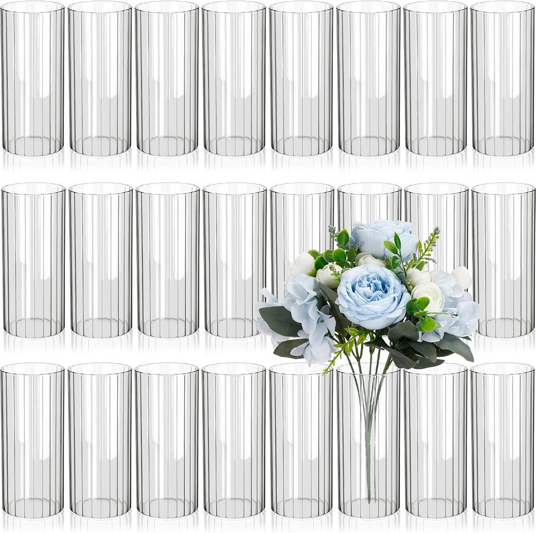24 Pcs Glass Cylinder Vases for Centerpieces, 6 Inch Clear Ribbed Flower Vase for Wedding Party Decorations, Indoor Home Decor