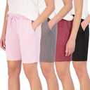 Real Essentials 4 Pack: Women's Dry-Fit Athletic 7" Bermuda Long High Waisted Running Shorts S
