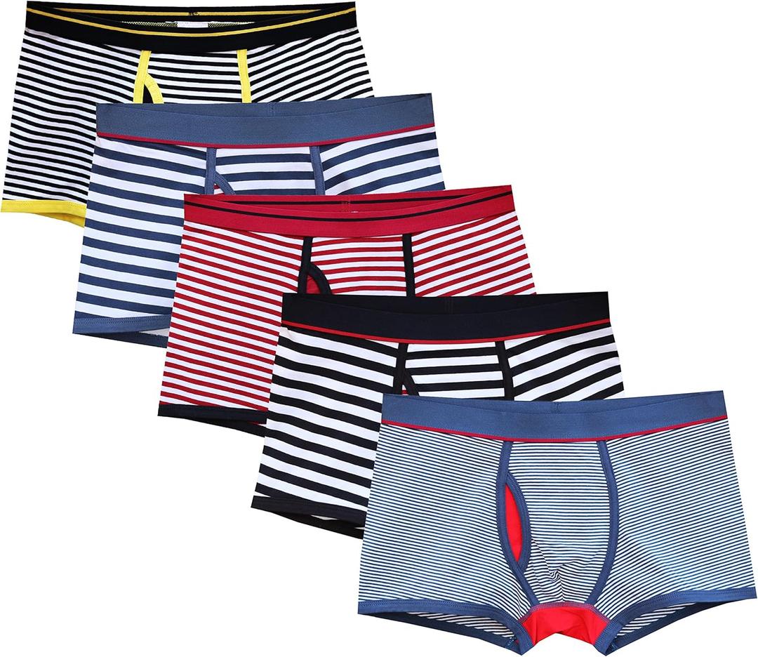 CHUNG Mens Cotton Boxer Underwear Pouch Front Fly Stripes Pattern MId-rise Soft Fashion (Small)