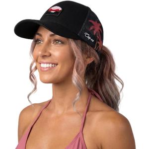 TOP-EX Ponytail Snapback Trucker Cap Women, UPF50+, Midnight Palm Black S/M