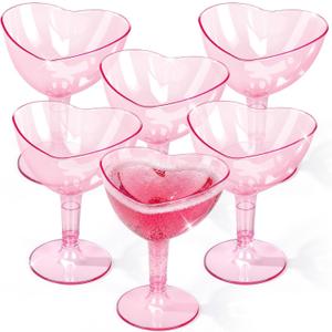 Zopeal Heart Shaped Martini Glasses 5 oz Plastic Martini Glasses with Detachable Stem Disposable Cups for Valentines Anniversary Wedding Party(100 Pcs, Pink)