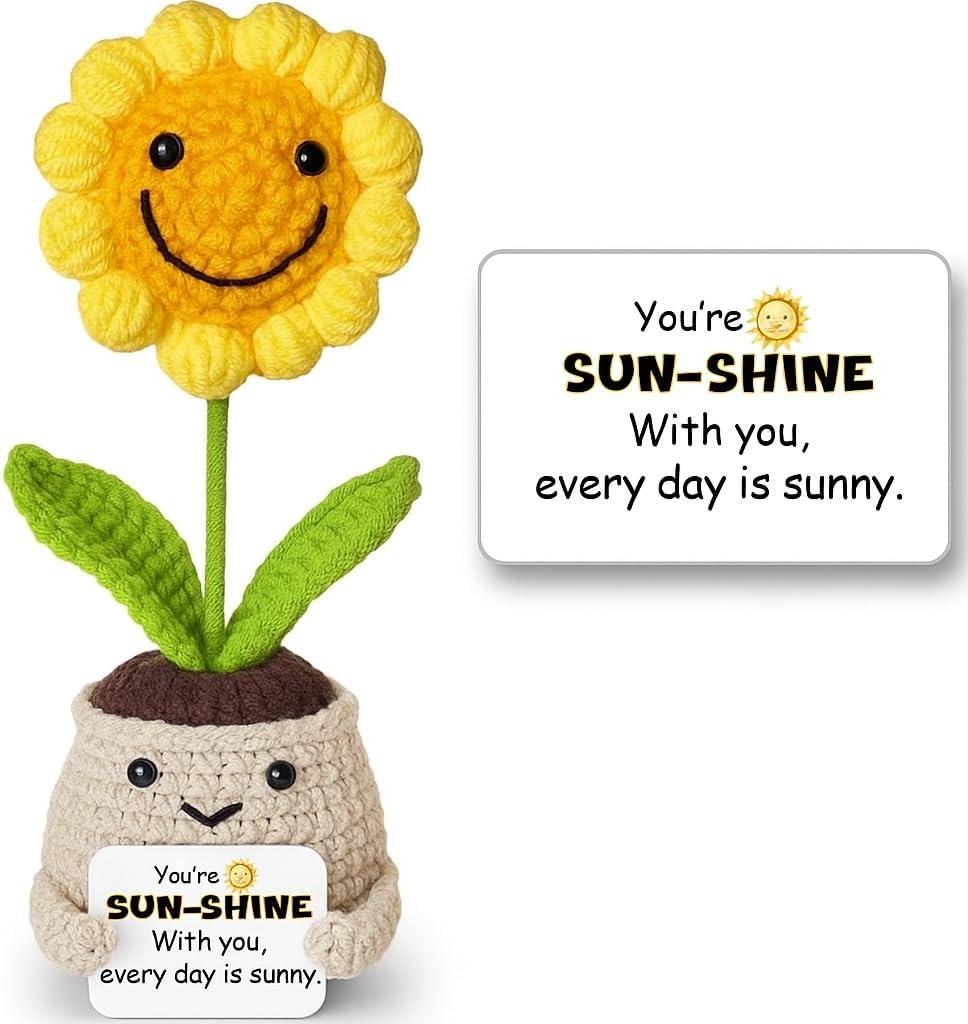 Handmade Positive Sunflower Doll Crochet Youre My Sunshine Positive Gift for Friends, Family, Coworkers, Mom, Grandma, Women Flower Desk Decor for Christmas, Birthday, Appreciation