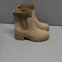 Athlefit Women's Chelsea Boots Fashion Slip on Platform Ankle Boots Lug Sole Chunky Booties (8.5, Nude)