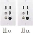 HDMI Optical Wall Plate 2 Pack, MOAVEQ Toslink Wall Plate with HDMI CAT6 Ethernet Coax TV F Type Keystone Jack