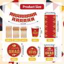 172 Pcs Graduation Class of 2025 Table Party Supplies Set, Congrats Grad Disposable Dinnerware with Paper Plates, Cups, Napkins, Forks, Spoons, Tablecloths, and Banner for Graduation Party (Red)