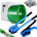 Banding Strapping Kit, Pallet Strapping Kit, Packaging Banding Tool with 5/8" Width, 1000' Length Polyester Strapping Coil Roll and Dispenser Box  Heavy Duty Certified 1200 lbs Break