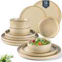 GBHOME Ceramic Dinnerware Sets for 4, 12 Pieces Stoneware Plates and Bowls Sets, Reactive Glaze Dishes -Scratch Resistant, Dishwasher&Microwave Safe-Warm Sand
