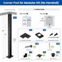 Muzata Black Corner 36 Inch Modular Cable Railing Post T-drilled One-Post Corner Solution Surface Mount Stainless Steel Cable Railing System Kit Indoor Outdoor Modular Post Kit RW39