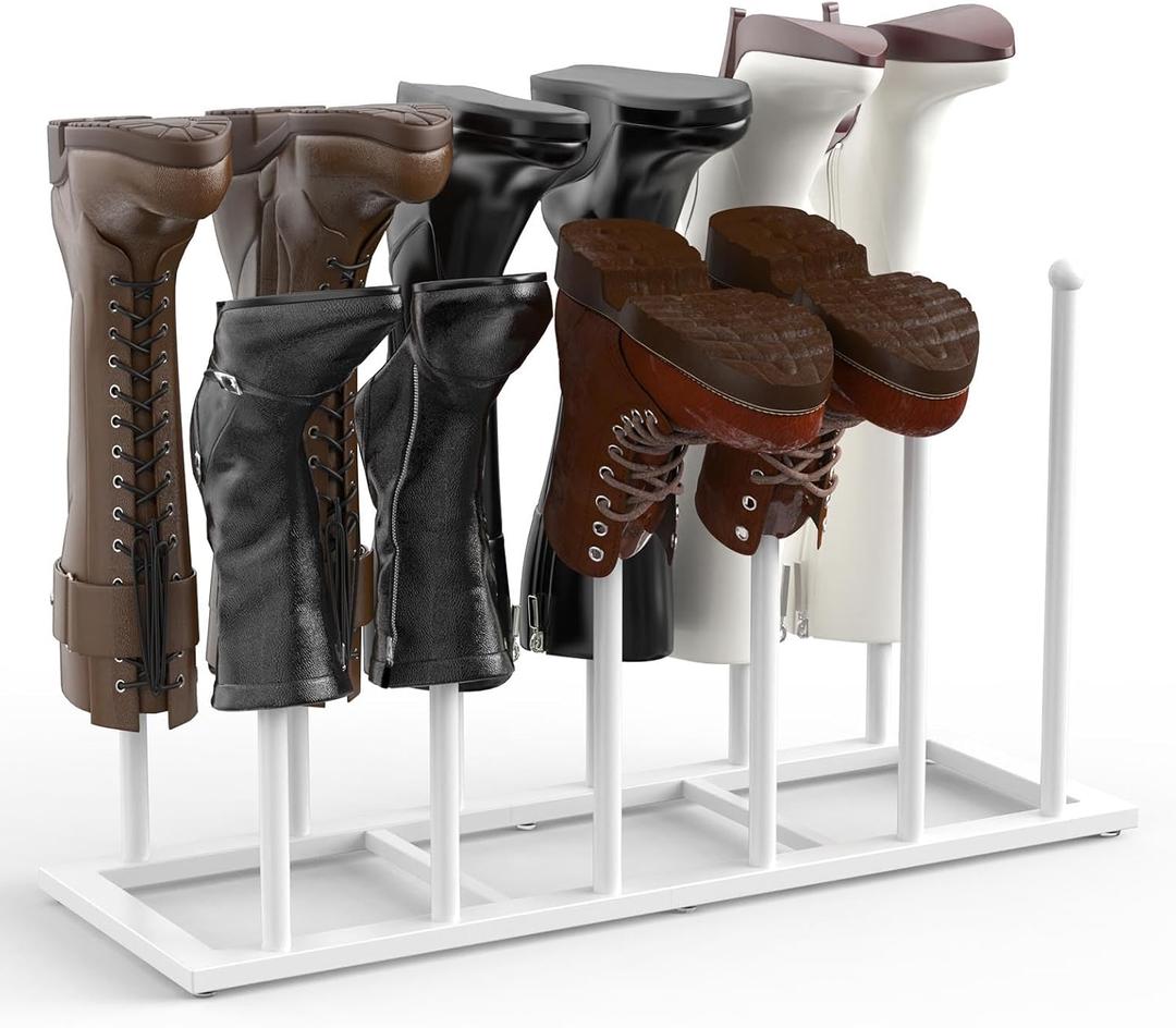 HzTinT Boot Rack, 19.5 Inches Boot Rack Organizer Tall Boots, Stainless Steel Boot Storage Holder, Free Standing Boot Racks for 6 Pairs Entryway, Closet, White
