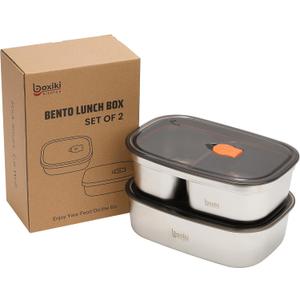 Boxiki Kitchen Bento Lunch Box Set of 2 pcs  Leakproof, BPA Free, Dishwasher Safe Lunch Containers with Compartments  Reusable Bento Box for Adults