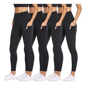 Leggings with Pockets for Women, High Waisted Buttery Soft Womens Leggings for Gym Yoga Workout, XL, Pack of 4