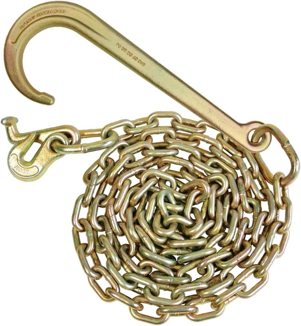 VULCAN Tow Chain with 15 Inch Forged J Hook and T Hook - Grade 70 Chain - 6 Foot - 4,700 Pound Safe Working Load