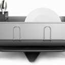 simplehuman Compact Dish Drying Rack with Stainless Steel Frame, 360 Easy Drain Swivel Spout, Utensil Holder, Anti-Residue Coating, Moisture Control Surface, Grey