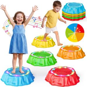 Flooyes Stepping Stones for Kids, 5PCS Light Up & Music Non-Slip Stepping Stones, Sensory Toys for Toddler Balance & Coordination Skills, Indoor & Outdoor Toys for Toddlers Ages 3-5