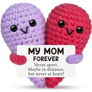 Mom Gifts from Daughter Son,Birthday Valentines for Mom Mama Mother in Law Bonus Step,Funny Handmade Crochet Heart Small Gift for Moms,Cute My Mother Forever Never Apart Desk Decor