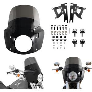 Club Style Front Fairing w/ 11" Windshield for Harley Softail | Fits 7" Headlight, Motorcycle Headlamp Cowl Kit w Mounting Hardware For 2000-2017 Harley Fat Boy FLSTF, Slim FLS