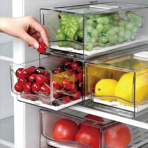 2 Pack Fruit Storage Containers for Fridge with Drain Board, Stackable Fridge Organizers and Storage,Reusable Food Storage Containers,Refrigerator Drawer for Produce,Fruit,Vegetable,BPA-Free