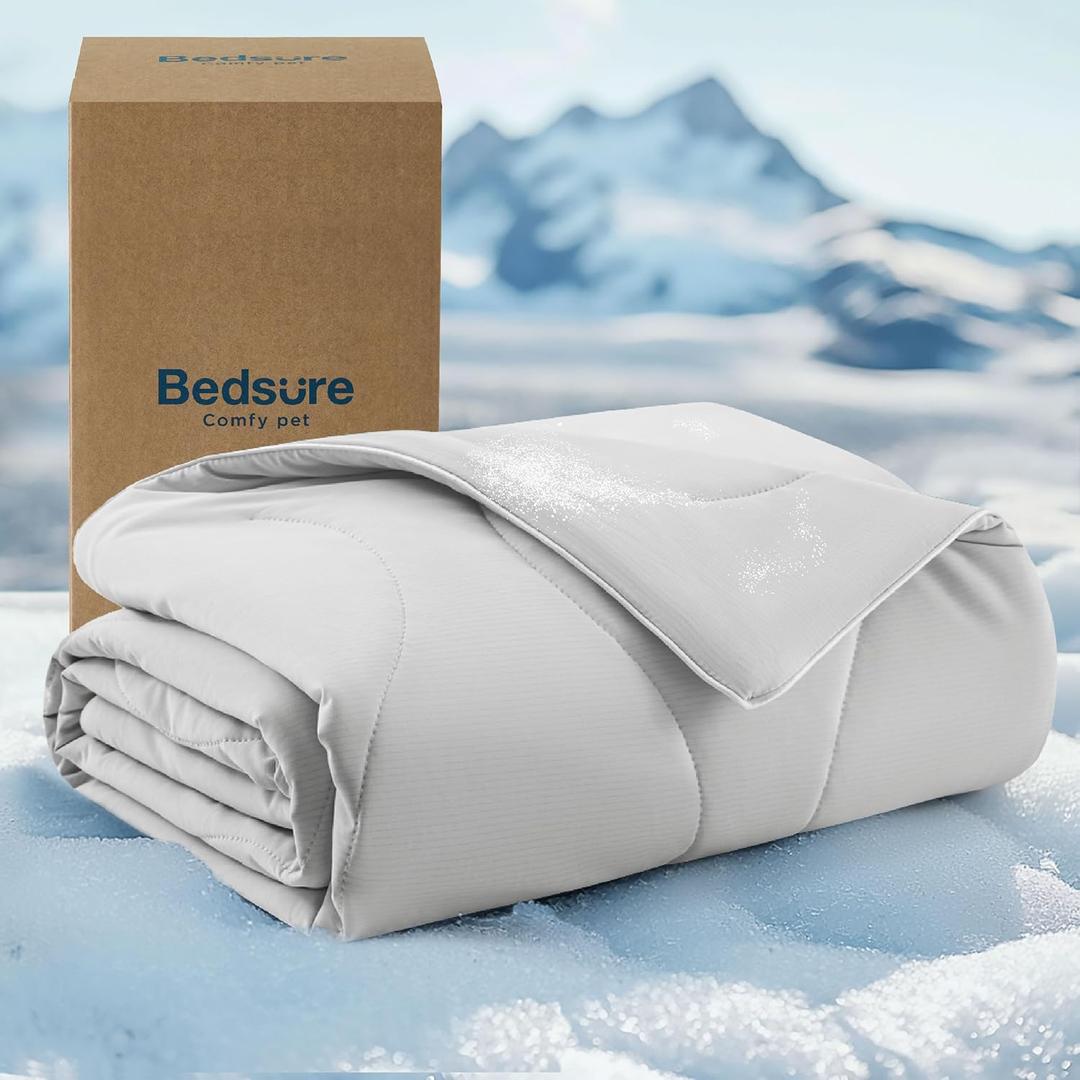 Bedsure Premium Cooling Blanket for Medium Dog - Q-MAX>0.5, Breathable Summer Washable Cold Pet Throw Blanket, Soft Durable Self Cooling Cat Mat for Hot Weather, Pearl Grey, 30x40