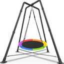 Swing Set with 35'' Saucer Swing, Sensory Swing Set, Metal Swing Stand with Saucer Swing, X-Shaped Swing Frame, Hammock Chair with Stand, w/4 Ground Stakes, for Indoor and Outdoor 330LBS (Multicolor)