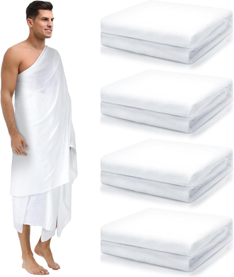 Suhine 4 Pcs Ahram Ihram Ehram for Hajj and Umrah Islamic Ihram Clothing for Men Umrah White Hajj Gifts, 41.3 x 82.7 Inches