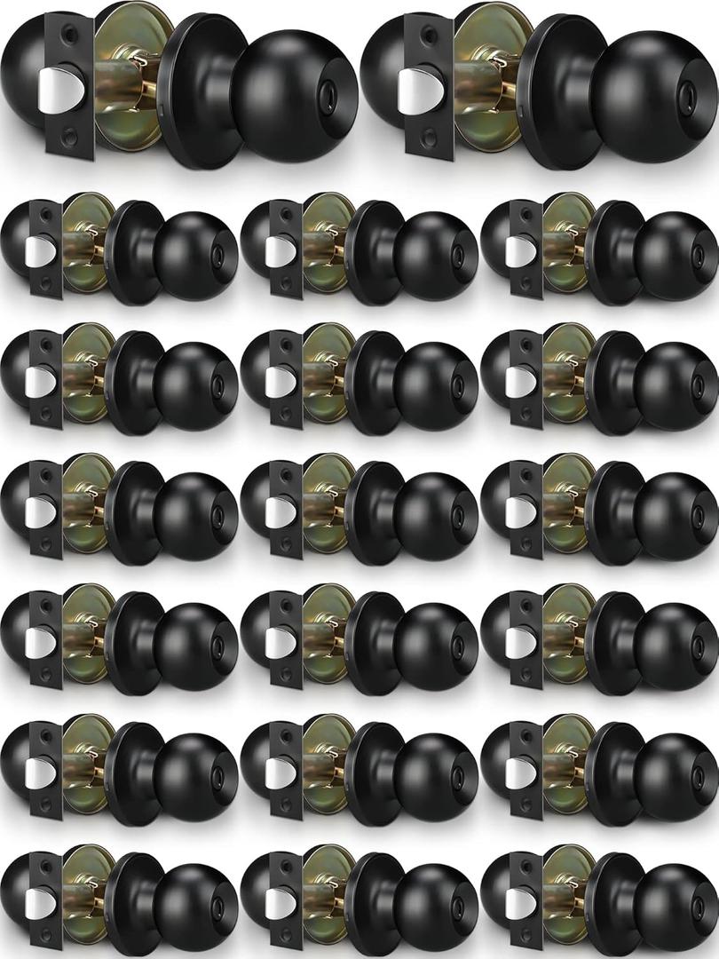 Round Privacy Door Knobs Bulk Matte Black Door Knobs Interior Black Door Knob Stainless Steel Keyless Interior Handle Round Privacy Door Lockset for Bedroom Bathroom Classroom Office Door(20 Pack)