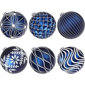 Lanpn 6 Pcs 6" Large Christmas Balls Ornaments, Outdoor Xmas Tree Hanging Decorations, Shatterproof Christmas Ball Ornament Set for Home Winter Holiday, Assorted Relief Pattern, Blue & White