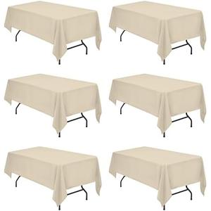 BRILLMAX 6 Pack Beige Tablecloths for 6 Foot Rectangle Tables 60 x 102 Inch - 6ft Rectangular Bulk Linen Polyester Fabric Washable Cloth Cover for Wedding Reception Banquet Birthday Party