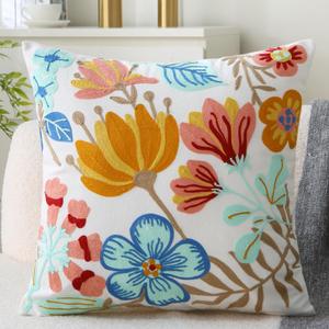 AkiiGer Embroidered Throw Pillows with Inserts, 18" x 18", Flower Cluster