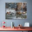Western Horse Art Rustic Style Horse Herd by The River Vintage Painting Poster Canvas Painting Posters And Prints Wall Art Pictures for Living Room Bedroom Decor 12x16inch(30x40cm) Frame-style