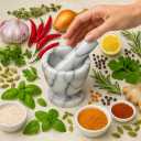 HIC Kitchen Tall Mortar and Pestle Set, Solid Carrara Marble, 4-Inch, Spice Herb Grinder, Pill Crusher, Nut Butter Maker
