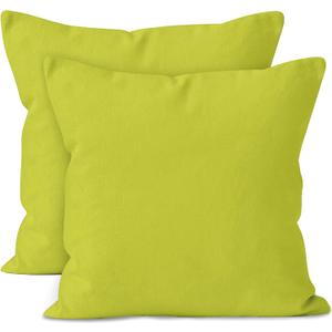 Encasa XO Throw Pillow Covers 16x16 in Set of 2 Lime Green | No Inserts | Cotton Pillow Covers for Living Room, Bed, Sofa, Couch | Decorative Cushion Covers with Improved Zippers