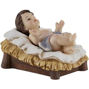 Needzo Nativity Set, Two Piece Baby Jesus Christ in Manger, Religious Christmas Decoration, 4 by 3 Inches