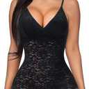 BRABIC Lace Bodysuit for Women Tummy Control Shapewear Sleeveless Tops V-Neck Backless Camisole Jumpsuit Shaper (Large, Black)