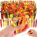 100 Pcs Thanksgiving Colorful Multicolor Pen in One Cartoon Cute Fun 4-in-1 Cute Pens Bulk Kawaii Maple Leaves Pumpkins Scarecrows and Turkeys Shape Cool Ballpoint Pens for Kids Fun Gifts