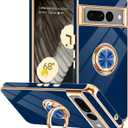 Tnarru Designed for Google Pixel 7 Pro Case with Ring Stand, Support Magnetic Car Mount Rotating Finger Holder Soft TPU Cover Plating Edge Slim Phone Case for Pixel 7 Pro Blue