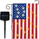 12 x 18 Double Sided American Garden Flag with Lights- Solar LED Burlap US Flag, Luminable Yard Garden Flag for Patio Lawn Outside Outdoor Decorative