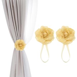 PATIKIL Flower Magnetic Curtain Tiebacks, 1 Pair No Drill Decorative Drapery Curtain Holdbacks Rope Holder for Home Office Cafe Balcony Decor, Gold