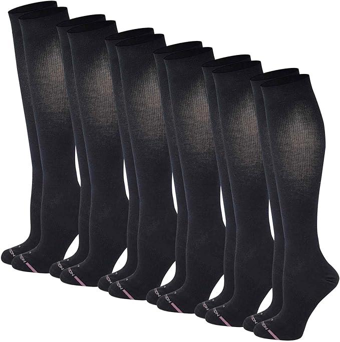 Women's Compression Socks Therapeutic Graduated (Pack of 6 Pairs) (Black)