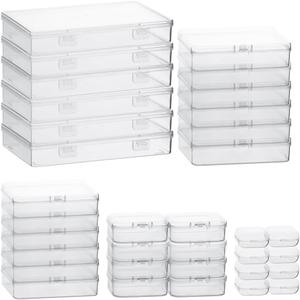 RETON 36Pcs Mixed Sizes Plastic Rectangular Small Storage Containers Clear Empty Mini Organizer with Hinged Lid for Small Tiny Items, Beads Boxes for Art Craft Jewelry Projects