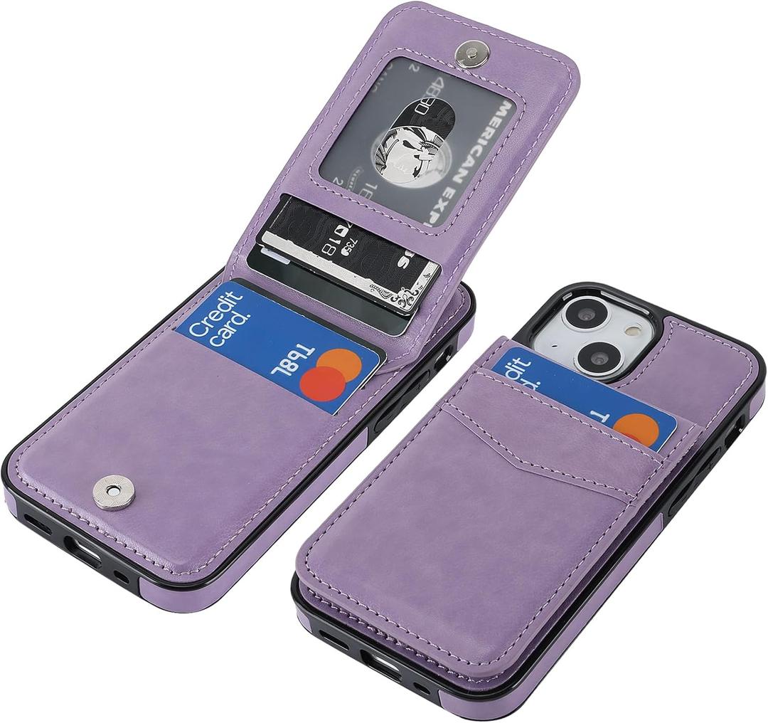 KIHUWEY Compatible with iPhone 13 Mini Case Wallet with Credit Card Holder, Premium Leather Magnetic Clasp Kickstand Heavy Duty Protective Cover for iPhone 13 Mini 5.4 Inch(Purple)