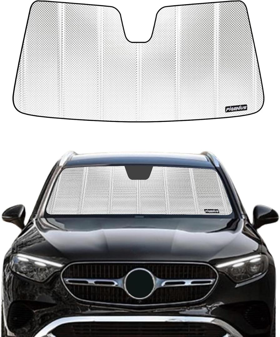Windshield Sun Shade for 2020-2025 Mercedes-Benz GLE/GLS SUV. Front Window Sunshade with Storage Bag (Shiny Silver (Classic))