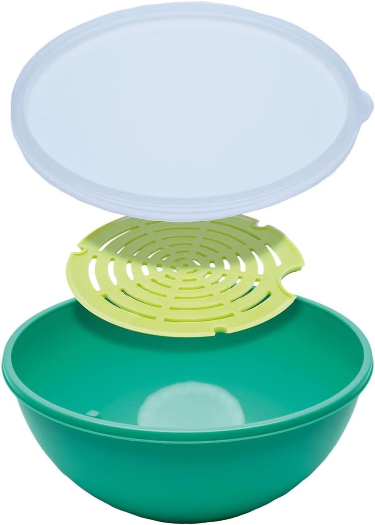 Jokari Watermelon Salad Bowl with Strainer and Lid  Self-Draining Container for Fruit, Vegetables, and Mixed Greens  Includes Nesting Colander Tray and Snap-Tight Storage Lid
