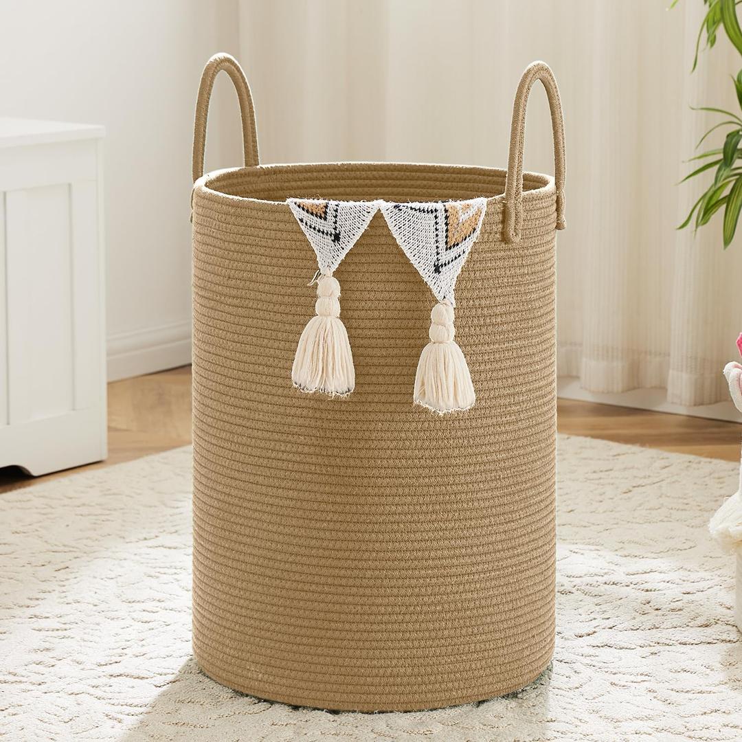 Laundry Basket,Woven Cotton Rope Laundry Hamper,60L for Decorative Storage of Dirty Clothes,Toys and Blankets in Bathroom,Baby Room and Living Room (Jute)