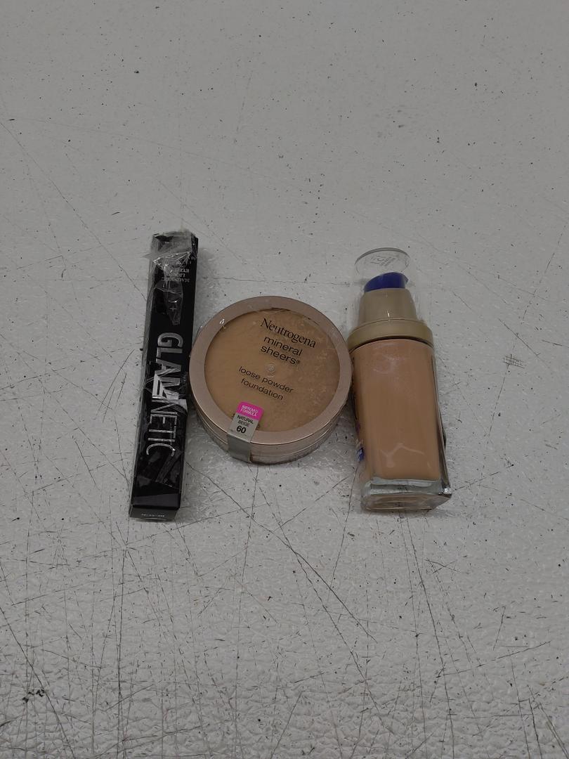 Set of 3: 1. Glamnetic Magnetic Eyeliner.  2. L'Oreal Paris Visible Lift Serum Foundation.  3. Neutrogena Mineral Sheers Lightweight Loose Powder Makeup Foundation.