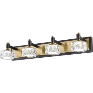 4 Light Bathroom Vanity Light, Dimmable Crystal Modern Bathroom Light Fixtures Over Mirror, Gold and Black Modern Vanity Light, Elegant Water Ripple Wall Sconce Lights